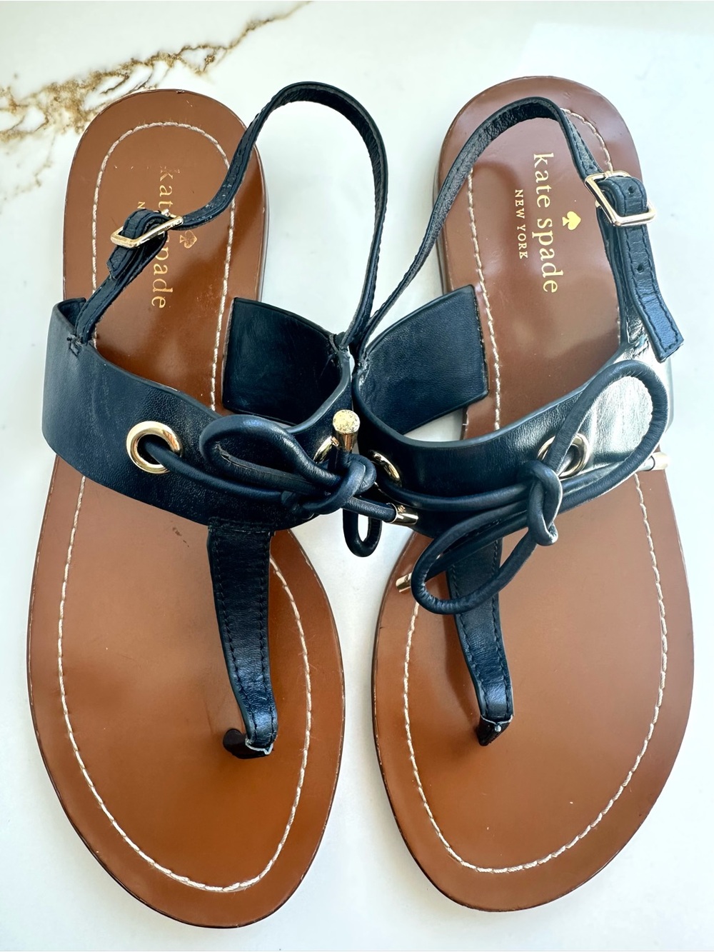 Kate Spade Carolina leather thong sandals navy blue 8.5